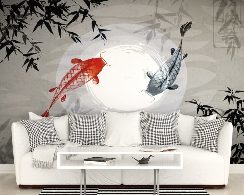 Origin Murals Watercolour Koi Graphite Mural Room