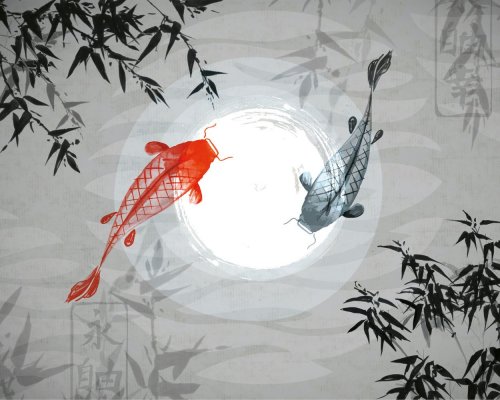 Origin Murals Watercolour Koi Graphite Mural