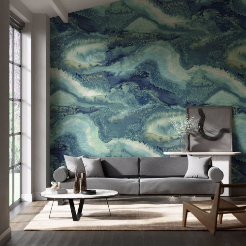 Harlequin Reflected Obsidian Azurite Mural Room