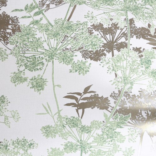 Superfresco Meadow Green and Gold Floral Wallpaper on Cream Textured Background