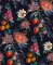 Dark navy botanical wallpaper roll shot with intricate floral detailing for a bold interior look