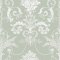 Laura Ashley Josette Sage Green Wallpaper featuring an elegant damask pattern with floral swags and intricate detailing on a soft green backdrop