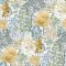 Laura Ashley Bernwood Ochre Yellow Wallpaper with a hand-painted woodland scene in ochre, sage green, and soft blue on a white backdrop