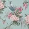 Crown Golden Pheasant Duck Egg/Pink Wallpaper with a golden pheasant and pink blossoms on a duck egg blue background