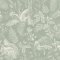 Crown Woodland Toile Green Wallpaper with intricate sketches of rabbits, squirrels, and hedgehogs