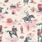 Cowgirls Pink wallpaper with hand-painted cowgirls and western scenes on a cream background