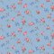 Rose & Bows Blue wallpaper with coral pink and cranberry red roses on a sky blue background