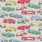 Vintage Cars Multi wallpaper with hand-painted cars in pastel colours on a grey background